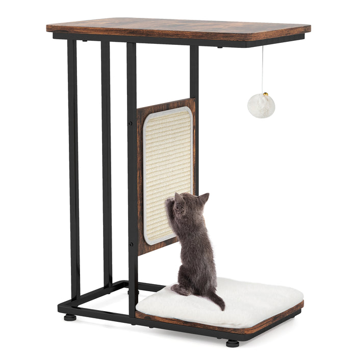 Feline Playhouse - Cat Tree and End Table Combo with Scratching Board and Cushion - Ideal Furniture for Playful and Restful Cats