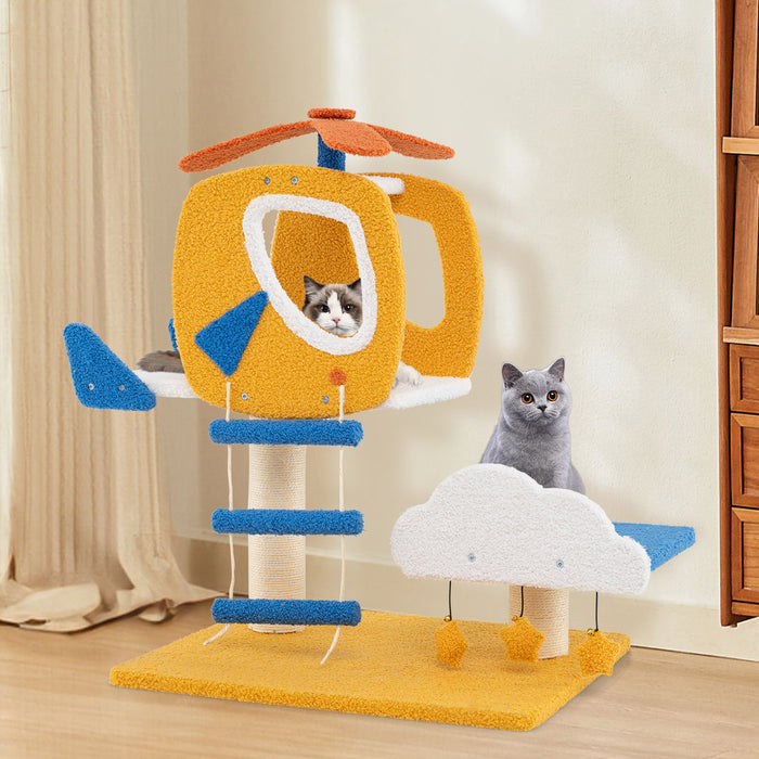 Aviation-themed Cat Tree for Indoor Cats with Helicopter Top Perch-