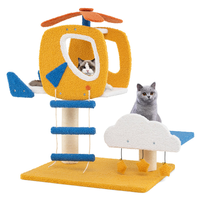 Aviation-themed Cat Tree for Indoor Cats with Helicopter Top Perch-