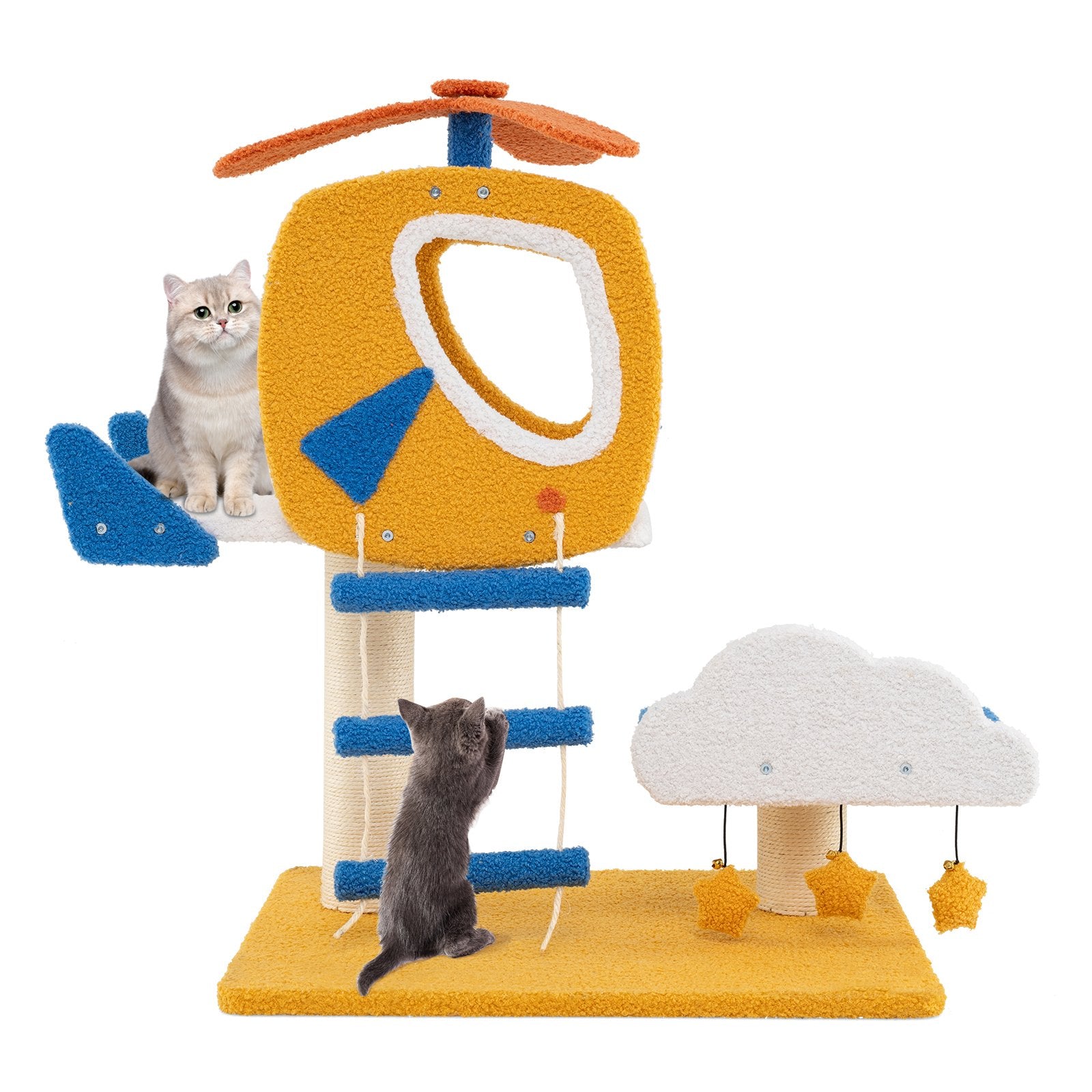 Aviation-themed Cat Tree for Indoor Cats with Helicopter Top Perch-