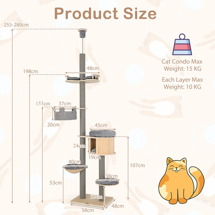 Floor to Ceiling Cat Tree with Adjustable Height for Indoor Cats-