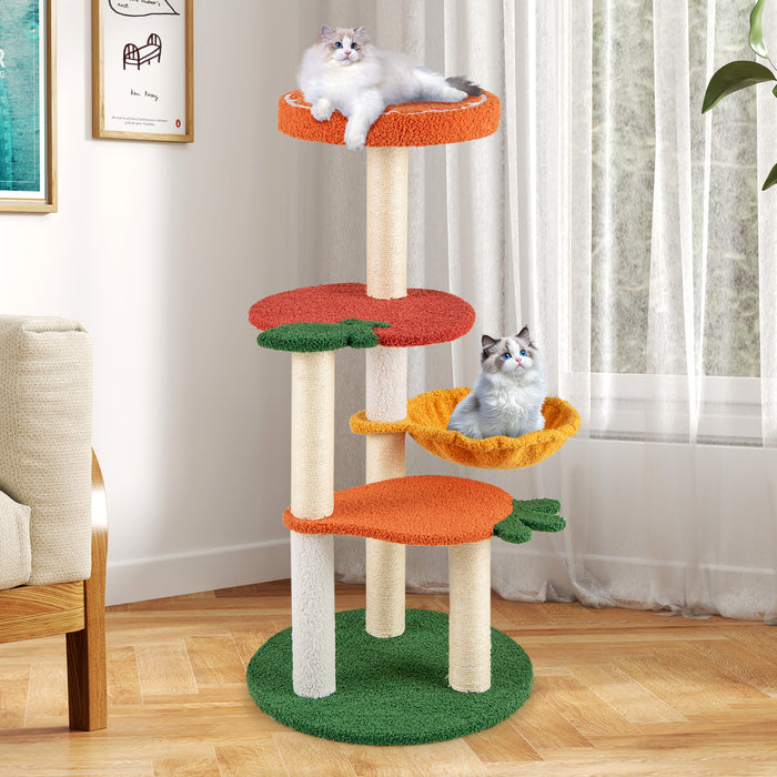 Multi-level Cat Tree with Fruit-shaped Platforms and Rotatable Side Basket-