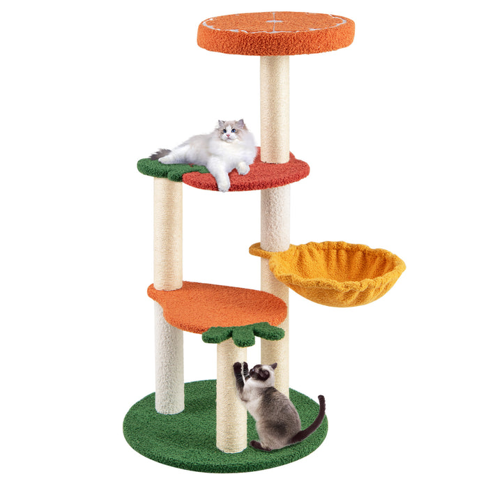 Multi-level Cat Tree with Fruit-shaped Platforms and Rotatable Side Basket-