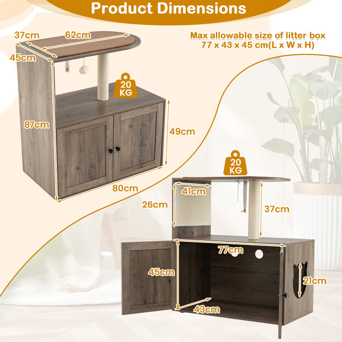 Cat Tree with Litter Box Enclosure 87CM Tall Wooden Cat Tower-