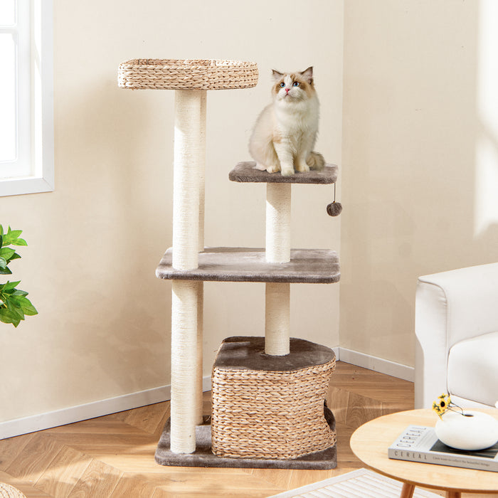 Cattail Cat Tower with Sisal Scratching Posts Perch Condo and Dangling Ball-