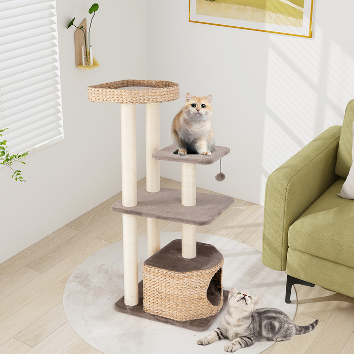 Cattail Cat Tower with Sisal Scratching Posts Perch Condo and Dangling Ball-
