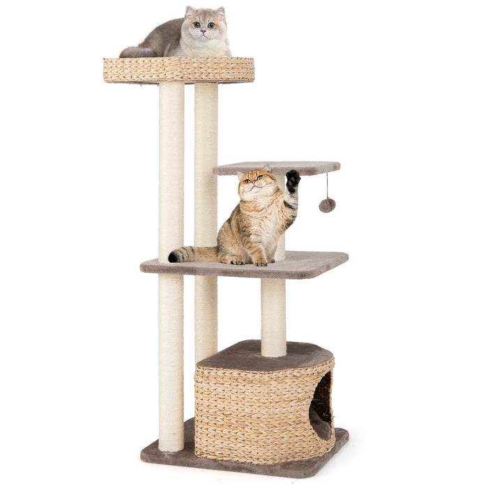 Cattail Cat Tower with Sisal Scratching Posts Perch Condo and Dangling Ball-