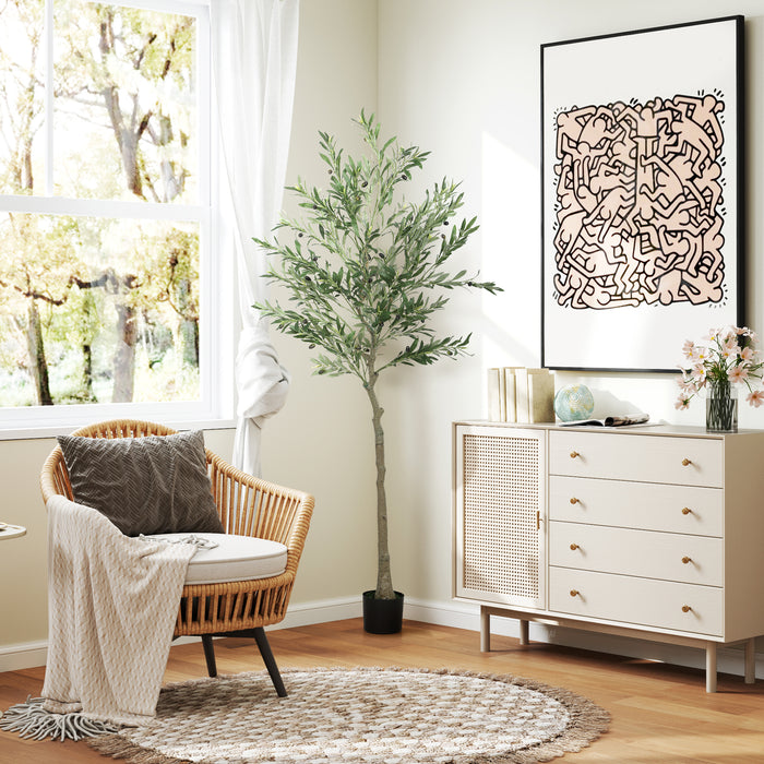 HOMCOM 6ft/ 180cm Decorative Artificial Plant, Silk Olive Tree with 900 Leaves and 40 Olive Fruits in Pot, Fake Plant for Home, Office, Living Room, Indoor Decor