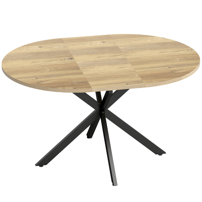 HOMCOM Extendable Dining Table for 4-6, Industrial Kitchen Dinner Table with Butterfly Leaf and X-Shape Base, Natural Wood