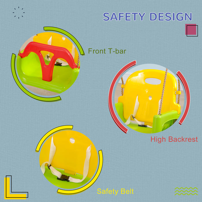 Outsunny 3 in 1 Detachable Kids Swing Seat with Safety Belt, Adjustable Rope for Indoor, Outdoor, Playground, Garden, Green