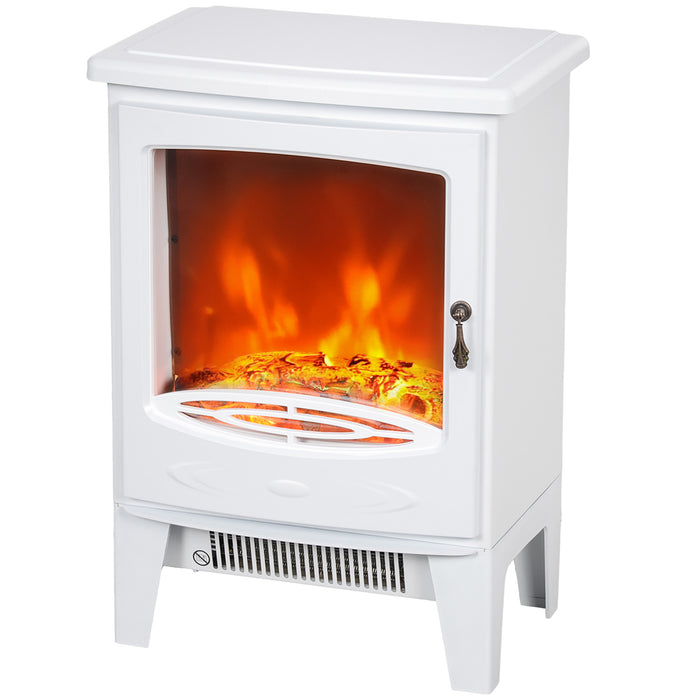 HOMCOM Tempered Glass Casing Electric Fireplace, Freestanding Electric Fire with Realistic Flame Effect, Electric Log Burner with Overheat Protection, 950w/ 1850W, White | Aosom UK