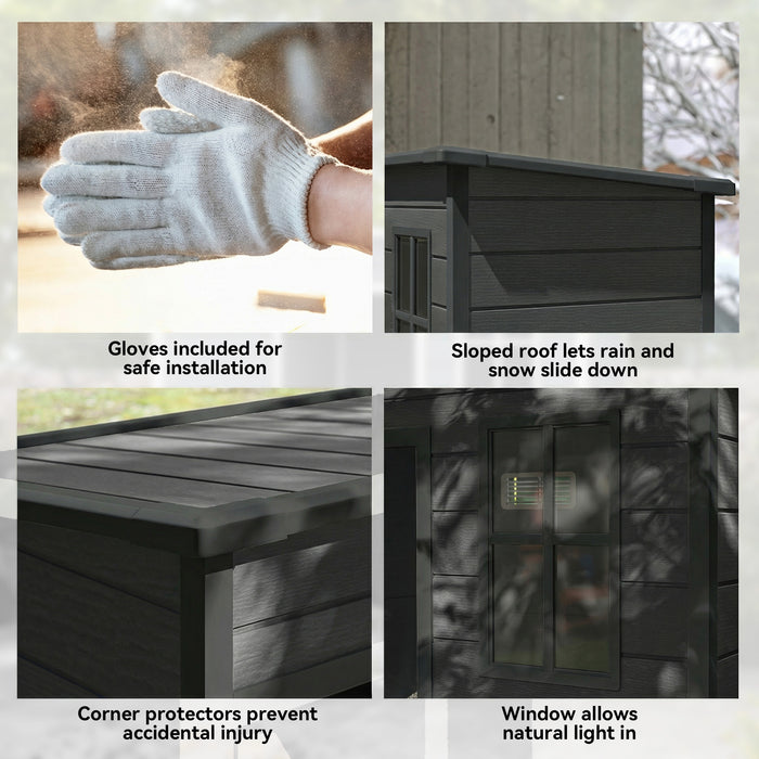 Outsunny 5' x 3' Garden Shed with Floor, Outdoor Storage Shed with Lockable Door, Window and Vent, Dark Grey
