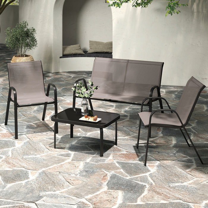 4 Piece Modern Chair and Table Set with Fabric Seat and Tempered Glass Tabletop-