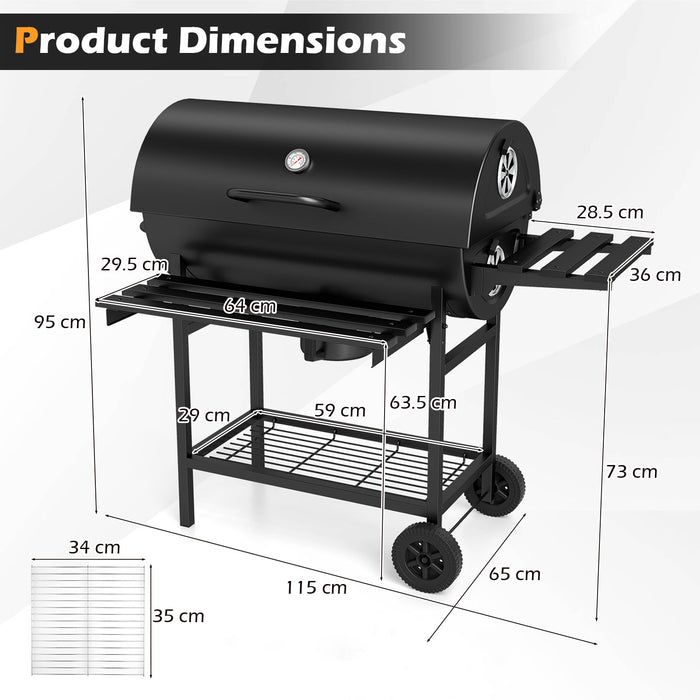 Charcoal BBQ Grill Outdoor Smoker Grill Combo with Thermometer-