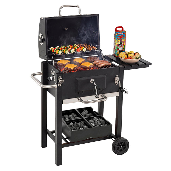 Charcoal Grill with Wheels Portable BBQ Grill with Adjustable Charcoal Tray-