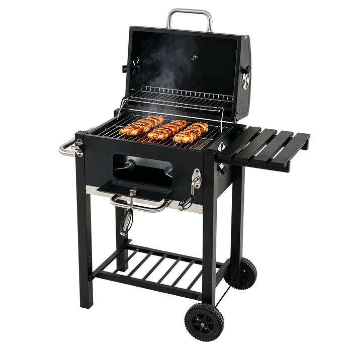 Charcoal Grill with Wheels Portable BBQ Grill with Adjustable Charcoal Tray-