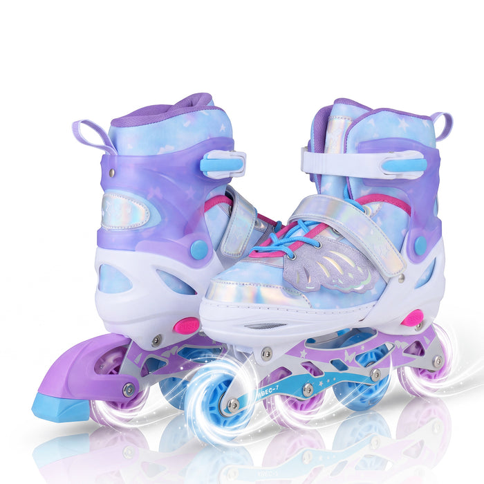 Children Roller Blades with Full Light Up PU Wheels and Brake for Beginners-