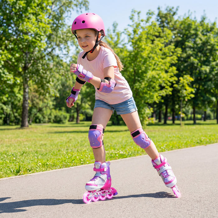 Children Roller Blades with Full Light Up PU Wheels and Brake for Beginners-