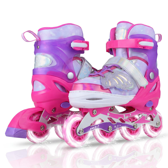Children Roller Blades with Full Light Up PU Wheels and Brake for Beginners-