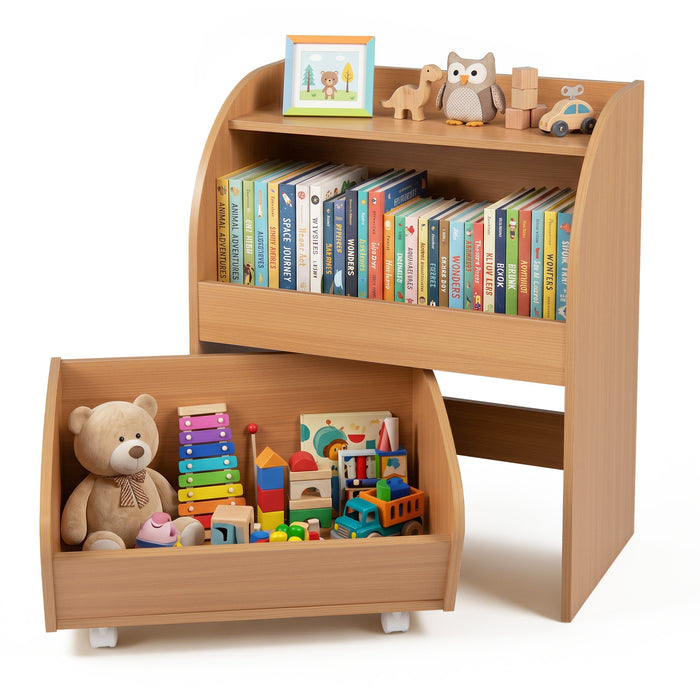 Children’s Toy Storage Shelf with 2 Open Shelves and a Wheeled Drawer for Children’s Bedroom-