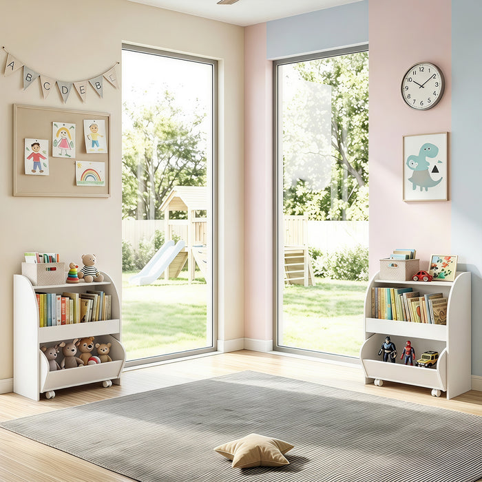 Children’s Toy Storage Shelf with 2 Open Shelves and a Wheeled Drawer for Children’s Bedroom-