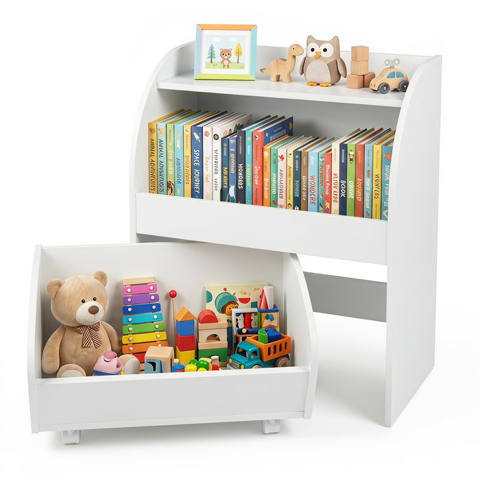 Children’s Toy Storage Shelf with 2 Open Shelves and a Wheeled Drawer for Children’s Bedroom-