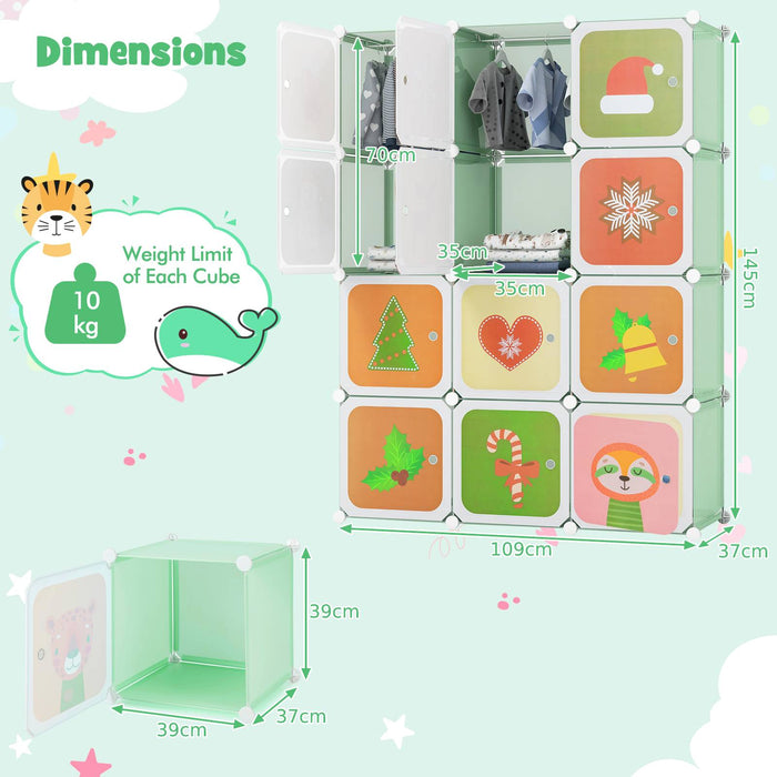 Children 12-Cube Wardrobe Baby Dresser Kids Bedroom Armoire-