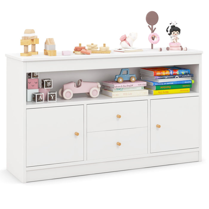Wooden Kids Toy Children Bookshelf Storage Chest with Open Shelf-