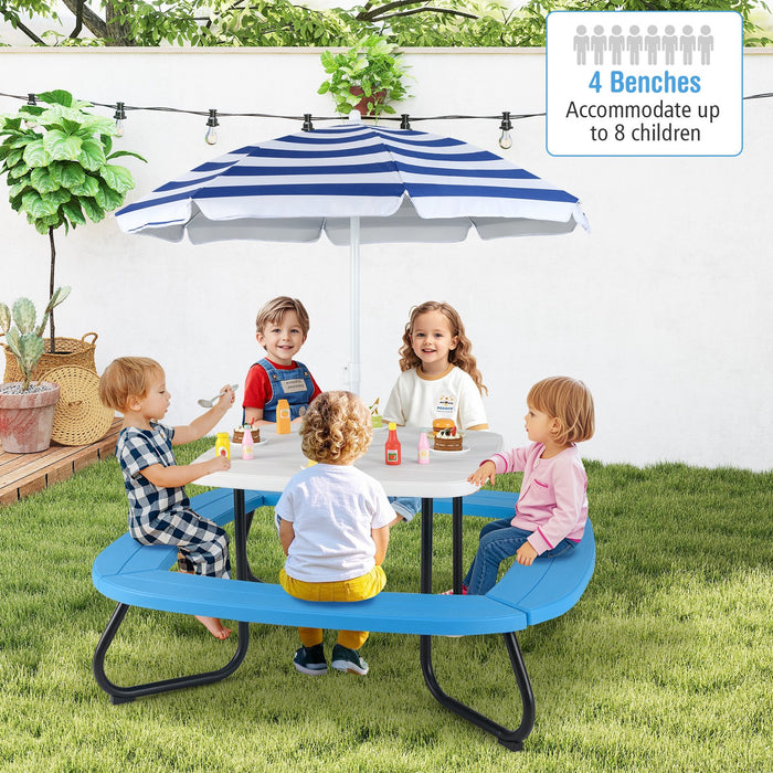 Children HDPE Kids Picnic Table with Height Adjustable Umbrella-