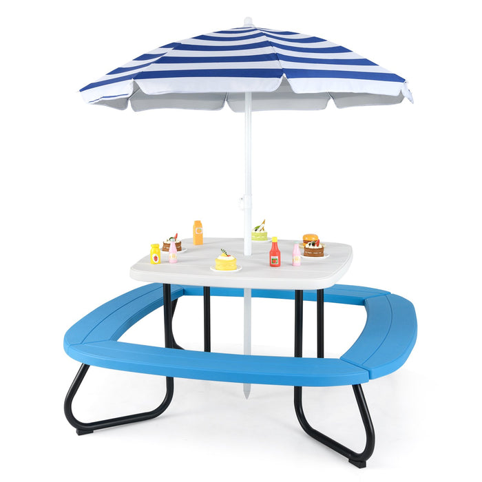 Children HDPE Kids Picnic Table with Height Adjustable Umbrella-