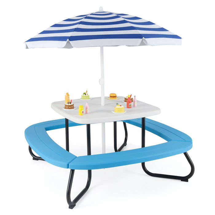 Children HDPE Kids Picnic Table with Height Adjustable Umbrella-