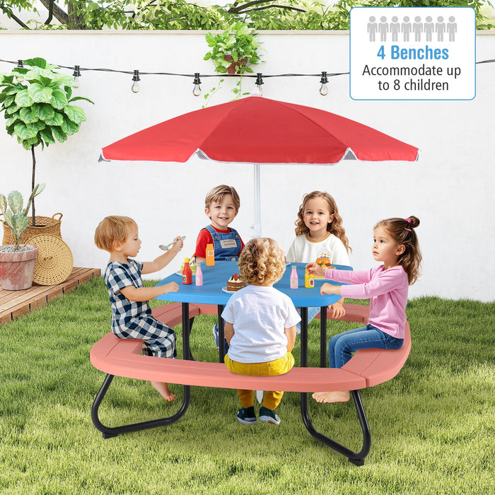 Children HDPE Kids Picnic Table with Height Adjustable Umbrella-
