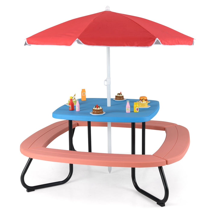 Children HDPE Kids Picnic Table with Height Adjustable Umbrella-