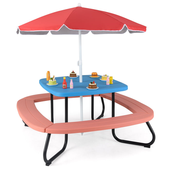 Children HDPE Kids Picnic Table with Height Adjustable Umbrella-