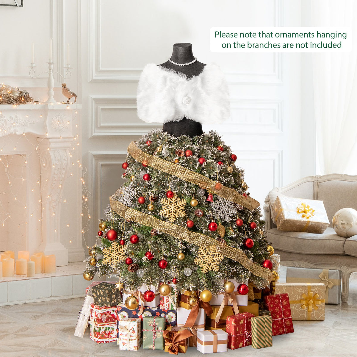 Pre-lit Mannequin Hinged Dress Form Artificial Christmas Tree for Home