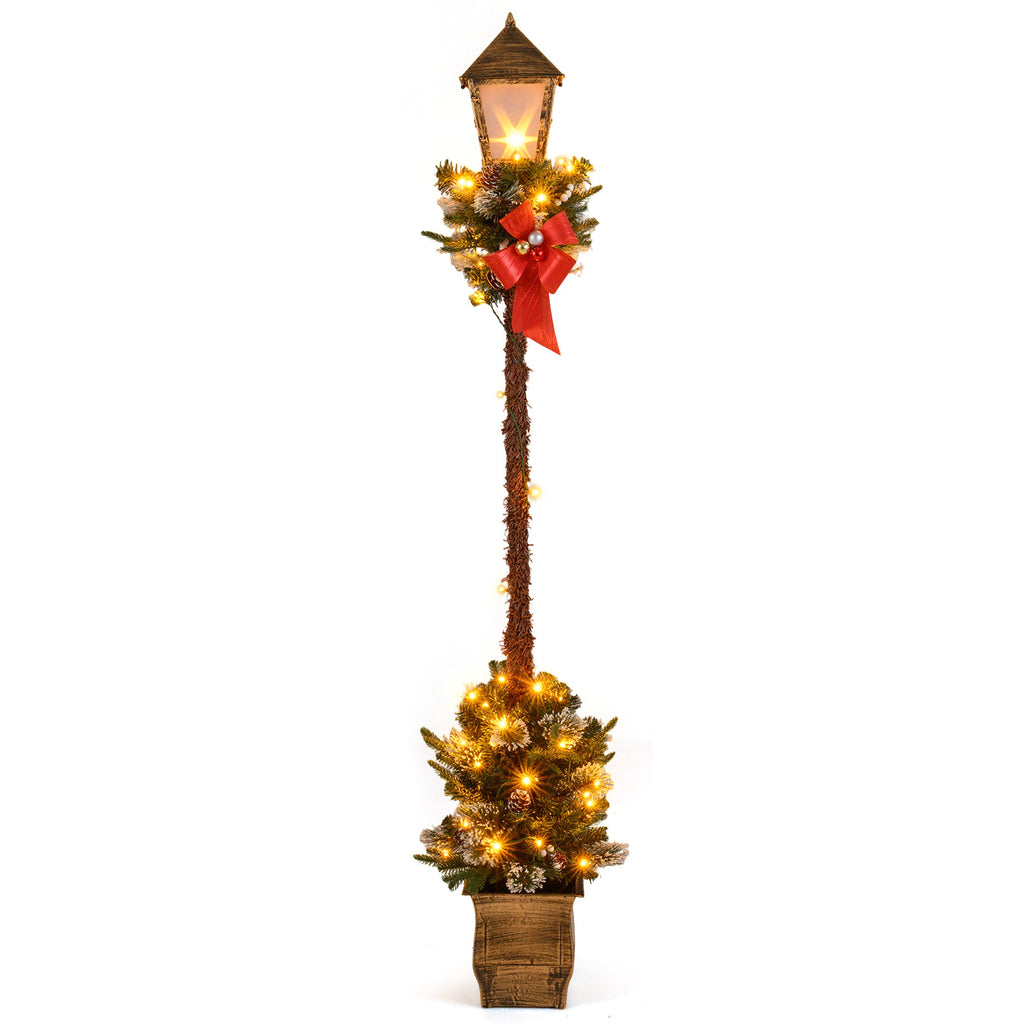 6.1 FT Christmas Pre-lit Street Lamp with Artificial Greenery