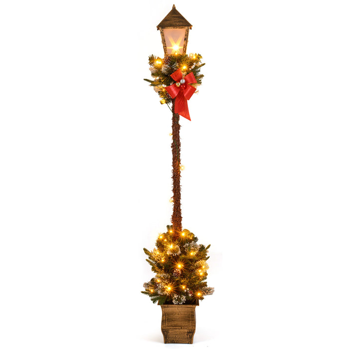 6.1 FT Christmas Pre-lit Street Lamp with Artificial Greenery