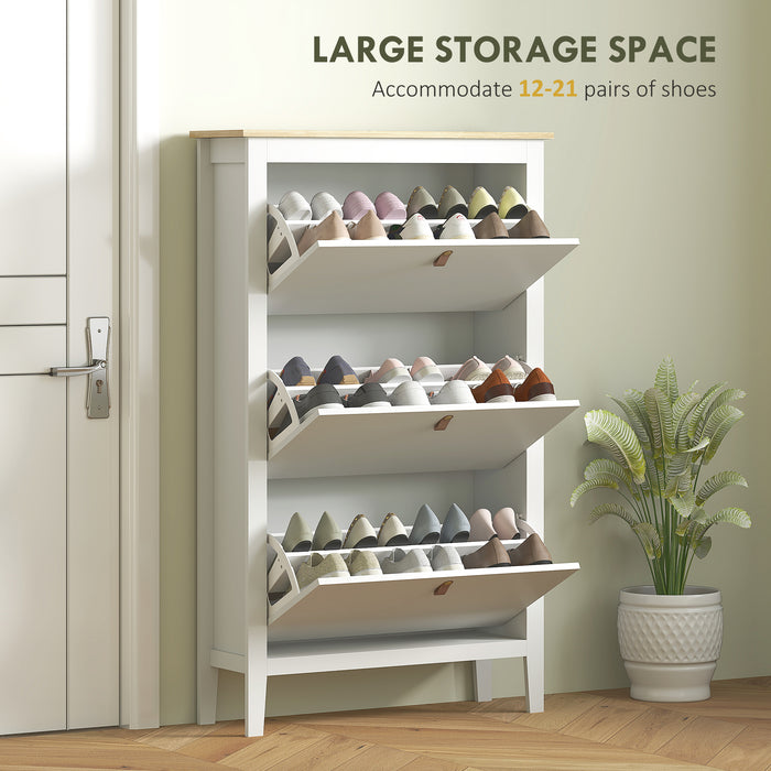 HOMCOM Modern Three-Drawer Shoe Cabinet - White