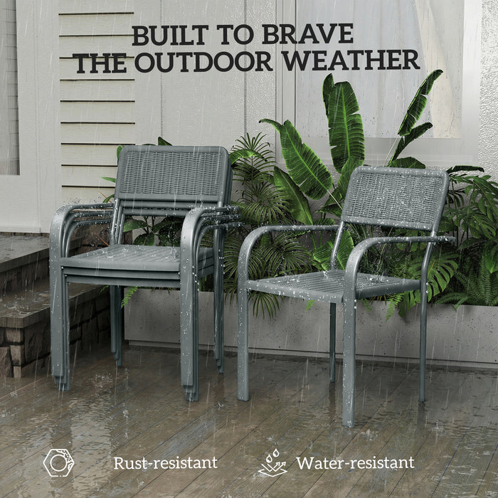 Outsunny Stackable Garden Chairs Set of 4, Rattan Effect Outdoor Dining Chairs, Light Grey