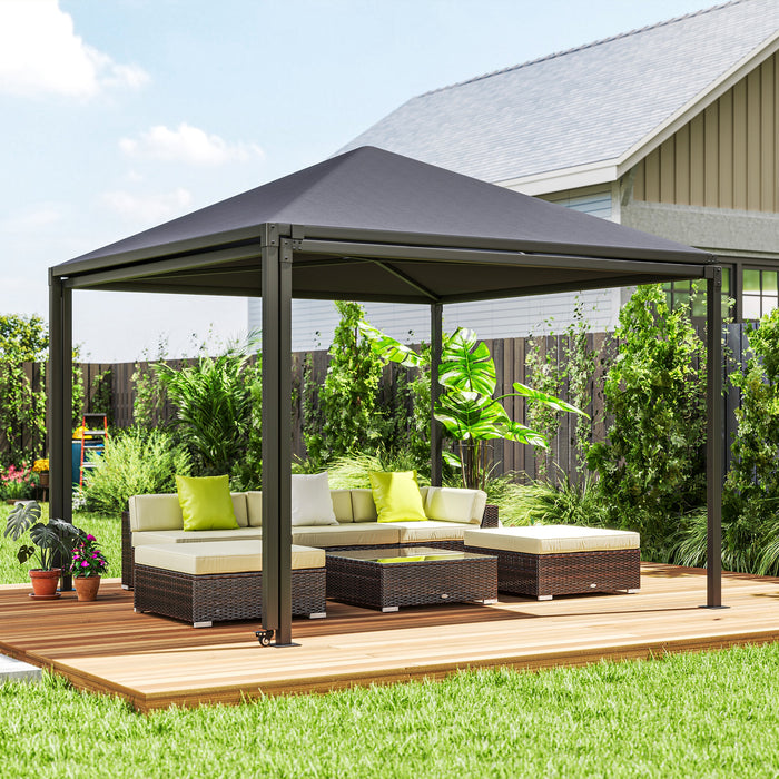 Outsunny 3 x 3 or 3 x 6m Garden Gazebo with Extendable Awning and Wheels, UPF30+ Outdoor Metal Gazebo Canopy Shelter for BBQ, Event, Party