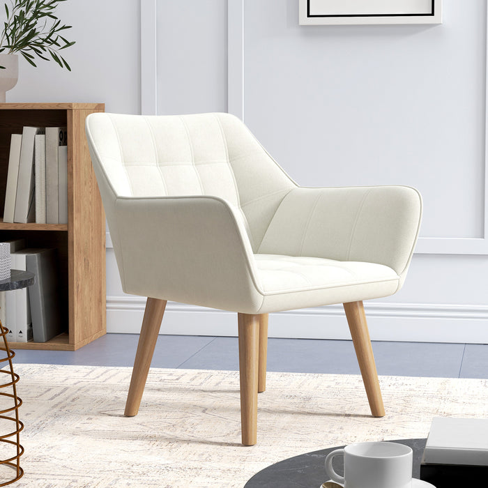 HOMCOM Accent Chair, Arm Chair with Wide Arms, Slanted Back, Thick Padding and Rubber Wooden Legs for Living Room, Cream White | Aosom UK