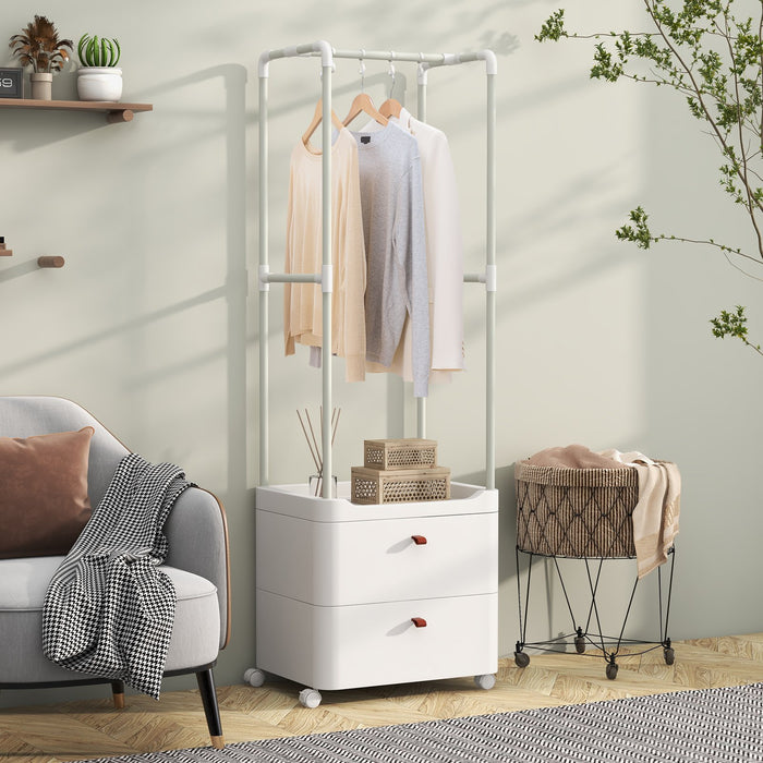 Freestanding Heavy-duty Clothing Stand Dresser with Hanging Rod and Storage Shelves-