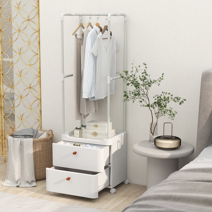Freestanding Heavy-duty Clothing Stand Dresser with Hanging Rod and Storage Shelves-