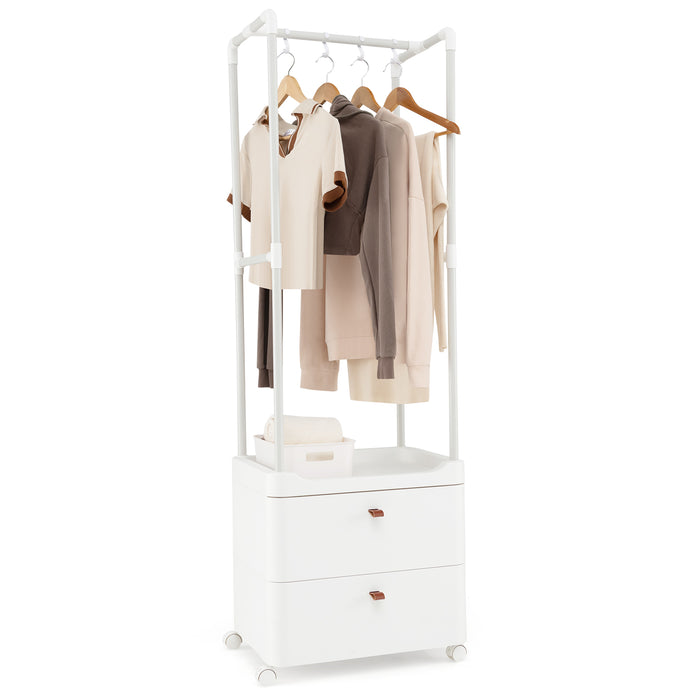 Freestanding Heavy-duty Clothing Stand Dresser with Hanging Rod and Storage Shelves-