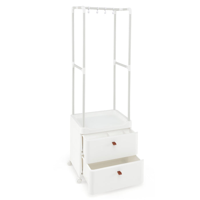 Freestanding Heavy-duty Clothing Stand Dresser with Hanging Rod and Storage Shelves-