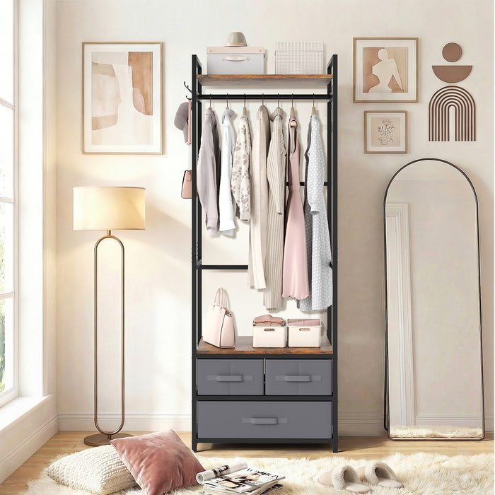 Clothes Rack with Drawers and Shelves for Entryway and Bedroom-