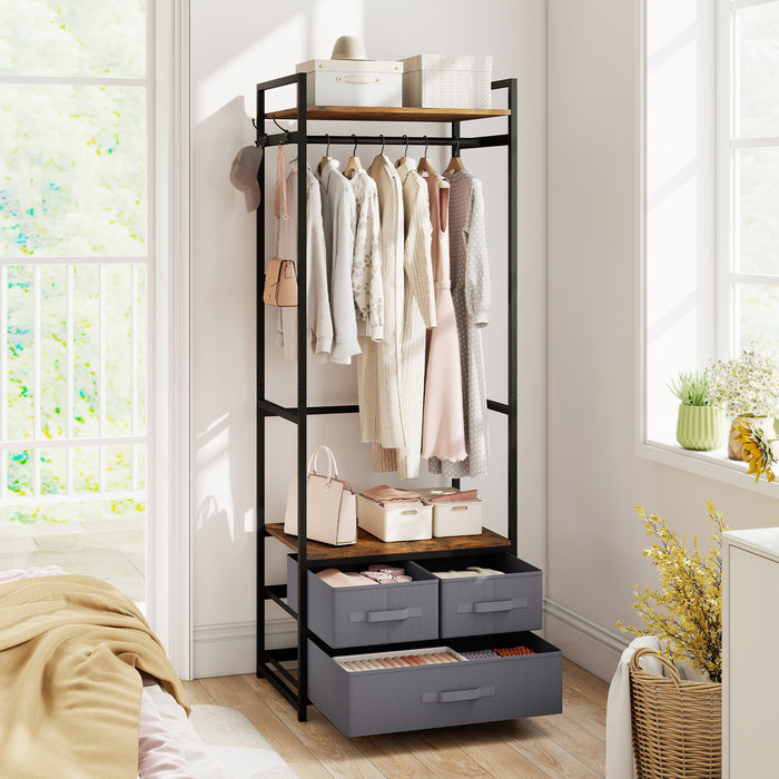 Clothes Rack with Drawers and Shelves for Entryway and Bedroom-