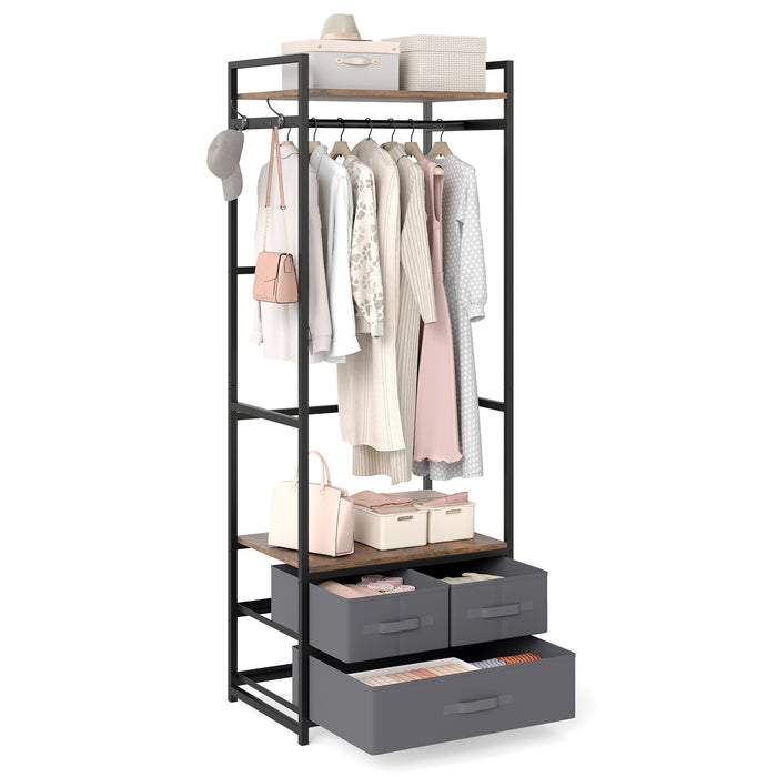 Clothes Rack with Drawers and Shelves for Entryway and Bedroom-