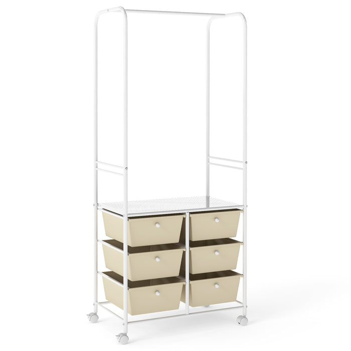 Clothing Rack Coat Hanger with 6 Drawers 4 Universal Wheels and 2 Anti-Tipping Kits-