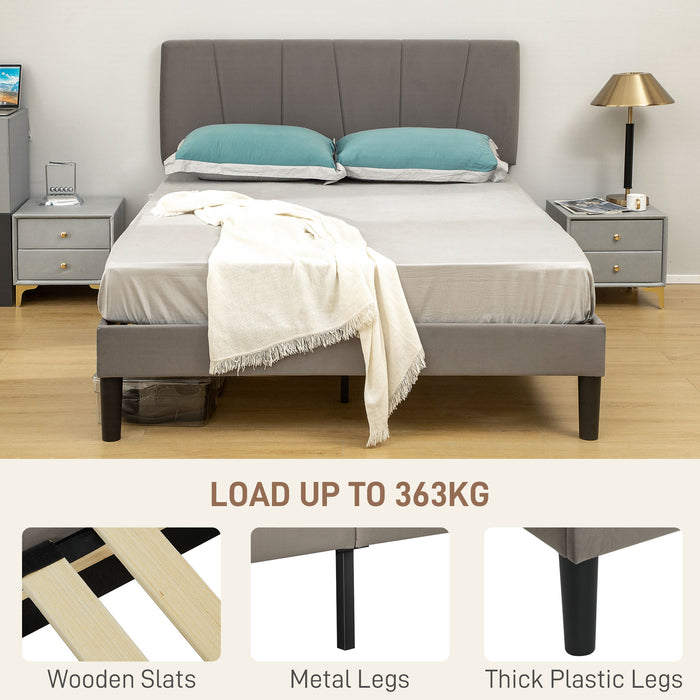 HOMCOM King Velvet-Feel Headboard Bed Frame - Grey